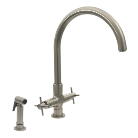 WHITEHAUS Dual Handle Faucet W/ Gooseneck Swivel Spout, Cross Style Handles And B 3-03954SS85-BN